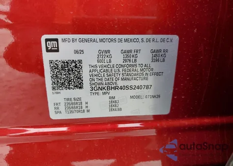 2025 Chevrolet Blazer 2Lt из США, поврежденный, VIN 3GNKBHR40SS240787